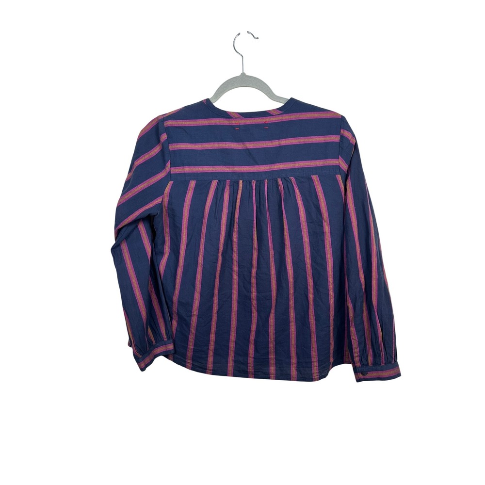 Xirena Striped Cotton Blouse Womens XS Navy Pink Gold Excellent V-Neck Top - Picture 2 of 9